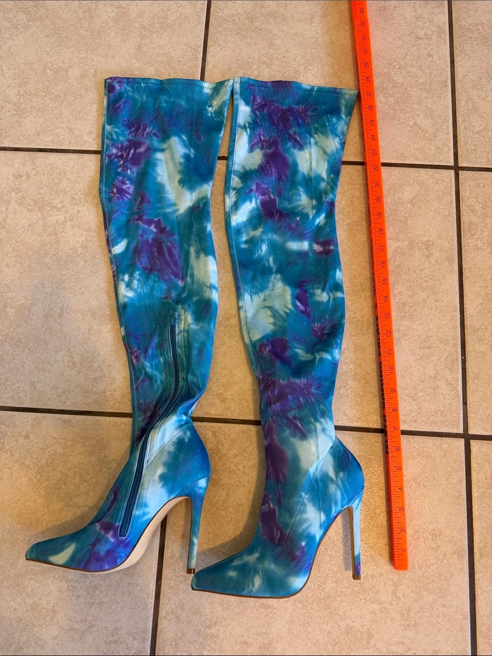 Liliana Blue and Purple Tie-Dye Over-the-Knee Stiletto Boots